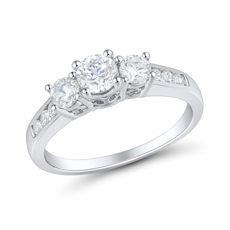 Main Image 1 of 1 CT. T.W. Diamond Three Stone Channel-Set Shank Engagement Ring in 14K White Gold
