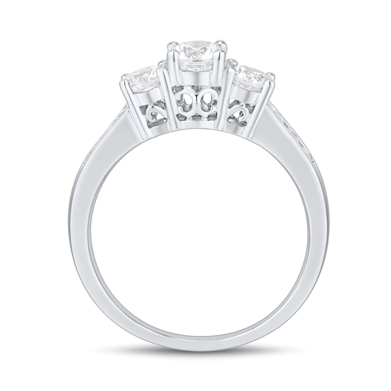 Main Image 2 of 1 CT. T.W. Diamond Three Stone Channel-Set Shank Engagement Ring in 14K White Gold