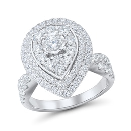 2 CT. T.W. Pear-Shaped Multi-Diamond Double Frame Twist Shank Engagement Ring in 14K White Gold