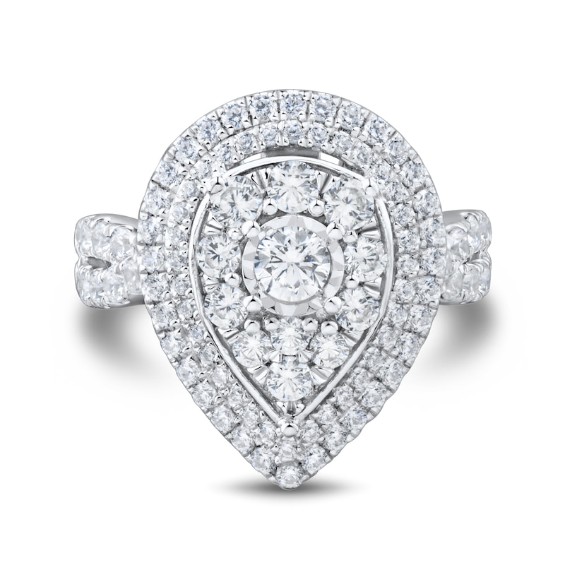Main Image 3 of 2 CT. T.W. Pear-Shaped Multi-Diamond Double Frame Twist Shank Engagement Ring in 14K White Gold