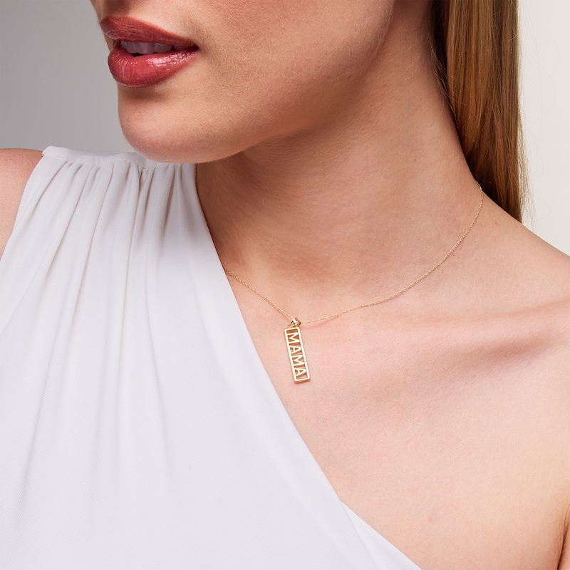 Main Image 2 of “Mama” Vertical Bar Pendant in Solid 10K Gold