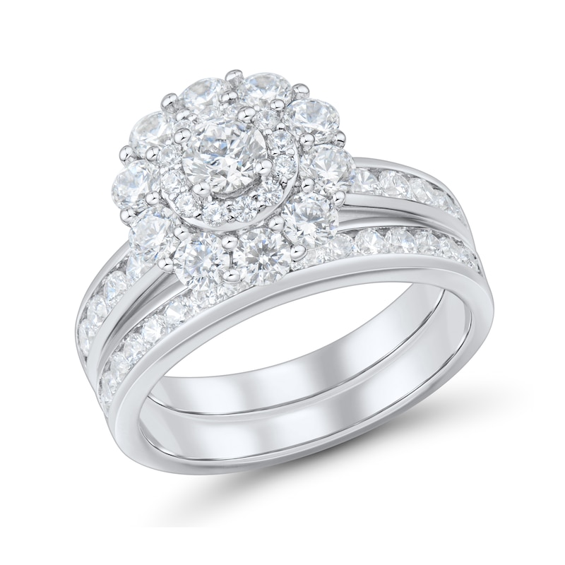 Main Image 1 of 2-1/2 CT. T.W. Diamond Double Frame Channel-Set Shank Bridal Set in 10K White Gold