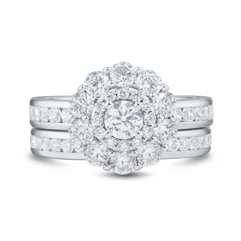 Main Image 3 of 2-1/2 CT. T.W. Diamond Double Frame Channel-Set Shank Bridal Set in 10K White Gold