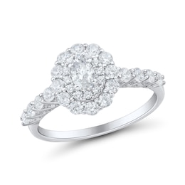 1 CT. T.W. Oval Diamond Double Frame Engagement Ring in 14K White Gold