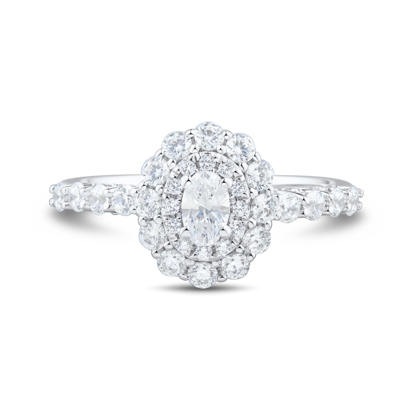 Main Image 3 of 1 CT. T.W. Oval Diamond Double Frame Engagement Ring in 14K White Gold