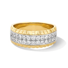 3/4 CT. T.W. Certified Lab-Grown Diamond Double Row Textured Edge Band in 10K Two-Tone Gold (F/VS2)