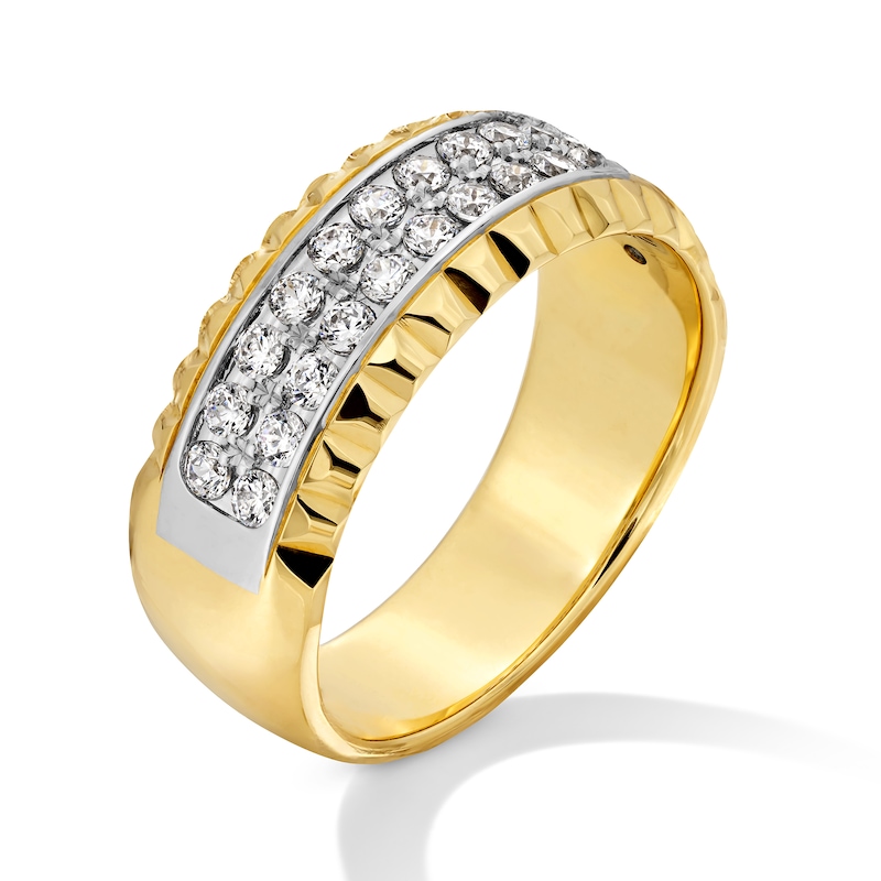 Main Image 2 of 3/4 CT. T.W. Certified Lab-Grown Diamond Double Row Textured Edge Band in 10K Two-Tone Gold (F/VS2)