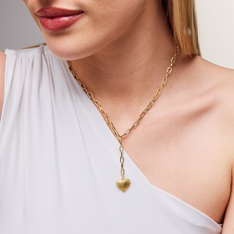 Main Image 2 of Heart Drop Paper Clip Chain “Y” Necklace in Hollow 10K Gold