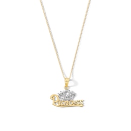 “Princess” and Crown Pendant in 10K Two-Tone Gold
