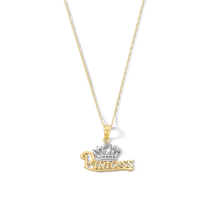 Main Image 1 of “Princess” and Crown Pendant in 10K Two-Tone Gold