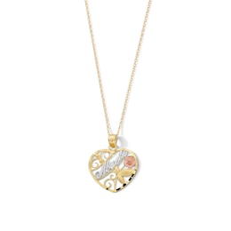 Diamond-Cut “Abuela” Heart Pendant in 10K Tri-Tone Gold
