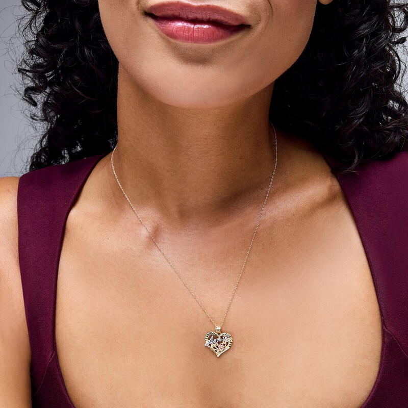 Main Image 2 of Diamond-Cut “Amor” Heart Pendant in 10K Tri-Tone Gold