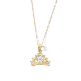 Quinceañera "15" Crown Pendant in 10K Two-Tone Gold