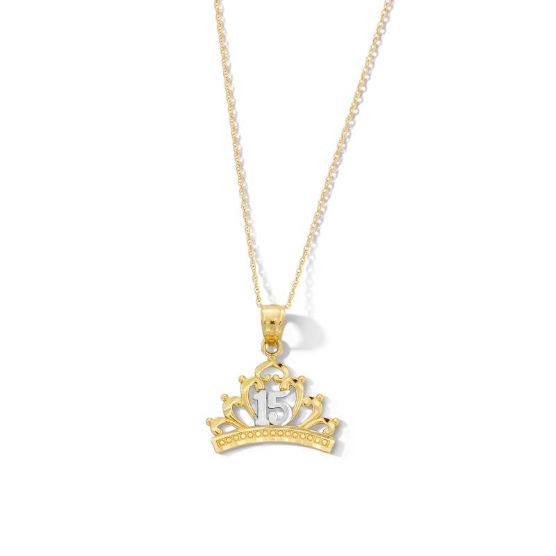 Main Image 1 of Quinceañera "15" Crown Pendant in 10K Two-Tone Gold
