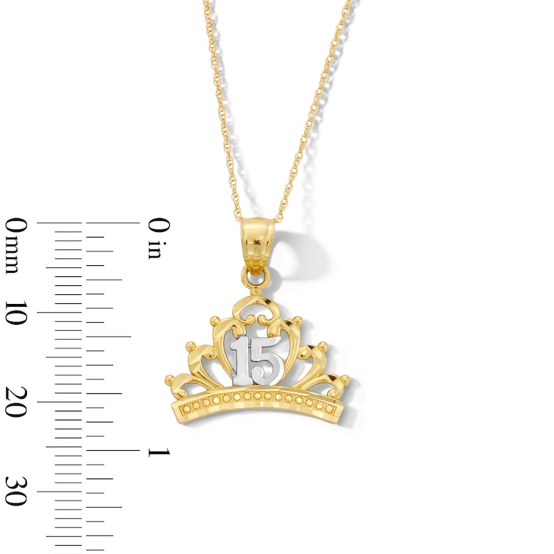 Main Image 4 of Quinceañera "15" Crown Pendant in 10K Two-Tone Gold