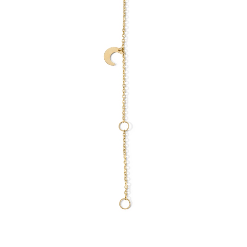 Main Image 1 of Moon and Star Dangle Station Cable Chain Anklet in Solid 10K Gold - 10"