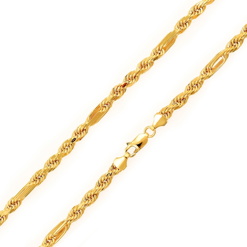 Main Image 1 of 5.0mm Diamond-Cut Figaro Rope Chain Necklace in Hollow 14K Gold - 22"