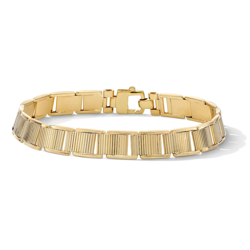 Main Image 1 of 8.0mm Ribbed Ribbon Link Bracelet in Hollow 10K Gold - 8.5"