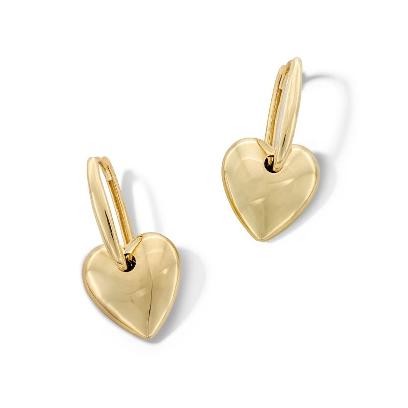 Main Image 1 of Heart Hoop Drop Earrings in Hollow 10K Gold