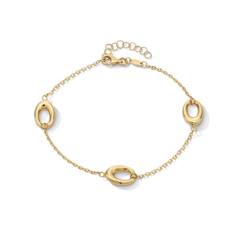 Main Image 1 of 8.8mm Oval Trio Station Bracelet in 10K Gold - 7.5”