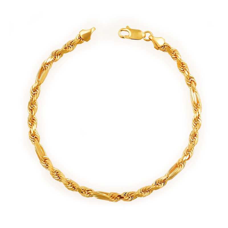 Main Image 1 of 4.0mm Diamond-Cut Figaro Rope Chain Bracelet in Hollow 14K Gold - 7.5"