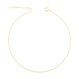 1.5mm Diamond-Cut Bead Chain Anklet in Solid 14K Gold - 10"