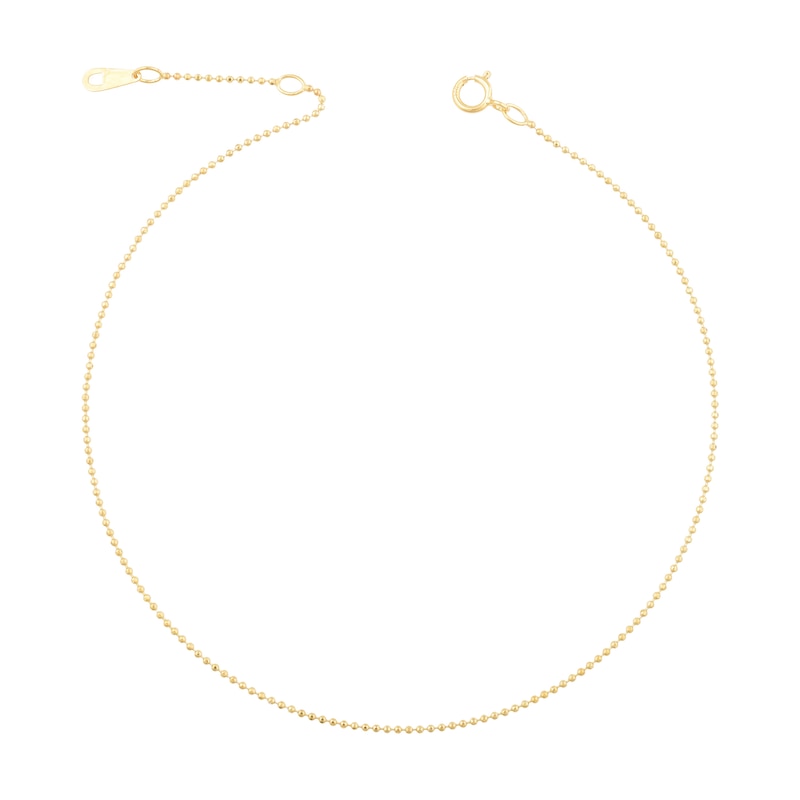 Main Image 1 of 1.5mm Diamond-Cut Bead Chain Anklet in Solid 14K Gold - 10"