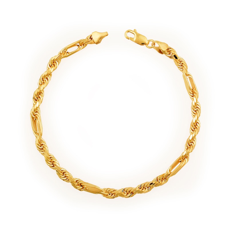Main Image 1 of 5.0mm Diamond-Cut Figaro Rope Chain Bracelet in Hollow 14K Gold - 8.5"