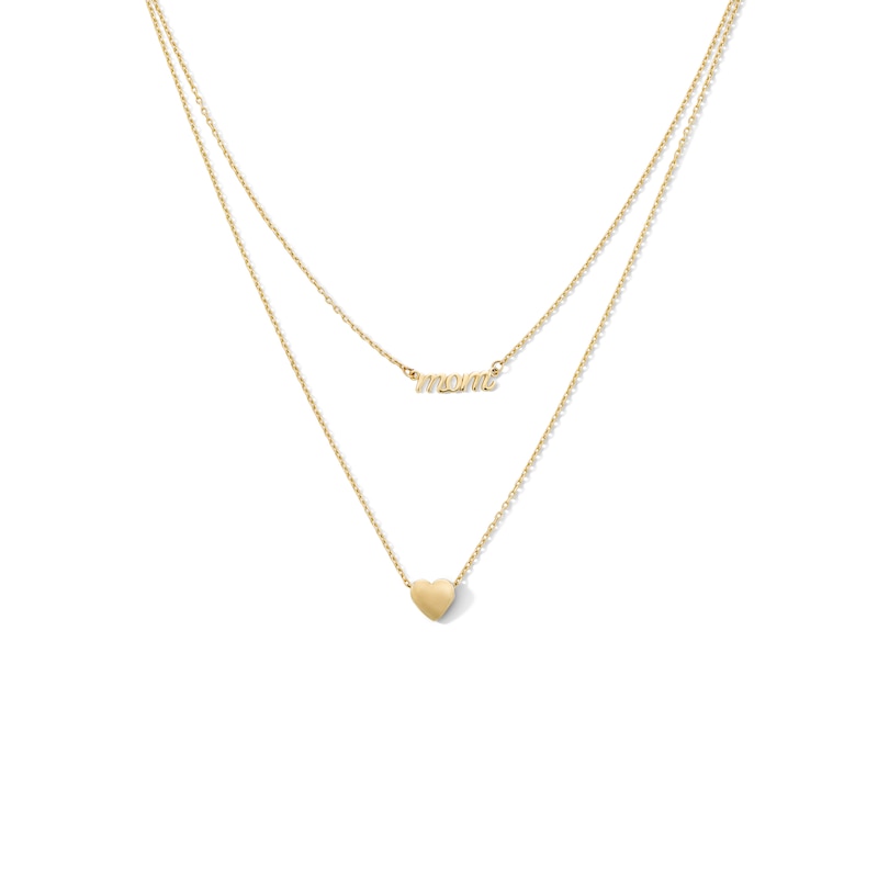 Main Image 1 of "Mom" and Heart Double Strand Necklace in Solid 10K Gold