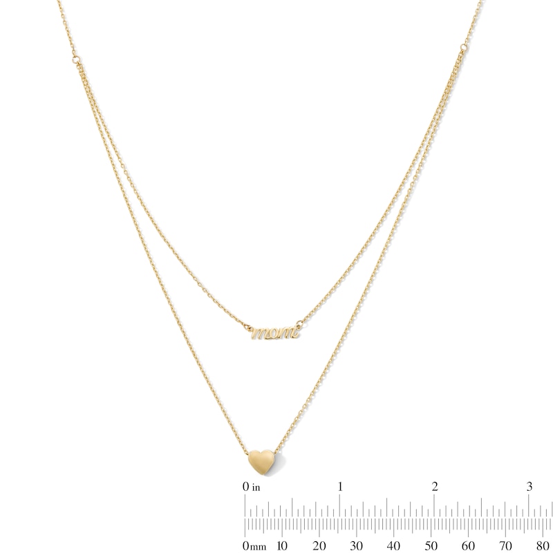 Main Image 3 of "Mom" and Heart Double Strand Necklace in Solid 10K Gold