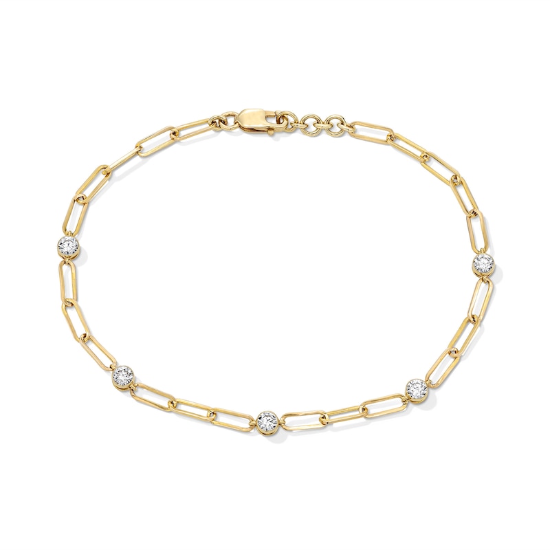 Main Image 1 of 1/2 CT. T.W. Lab-Grown Diamond Station Paper Clip Chain Bracelet in 10K Gold (F/VS2)