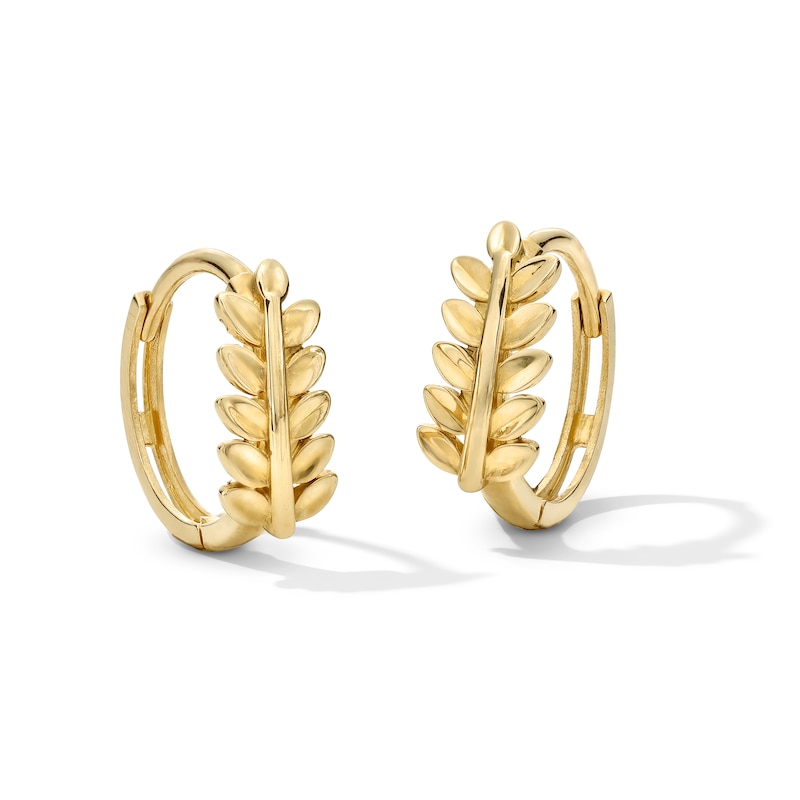Main Image 1 of 12.7mm Leaf Huggie Hoop Earrings in Solid 10K Gold