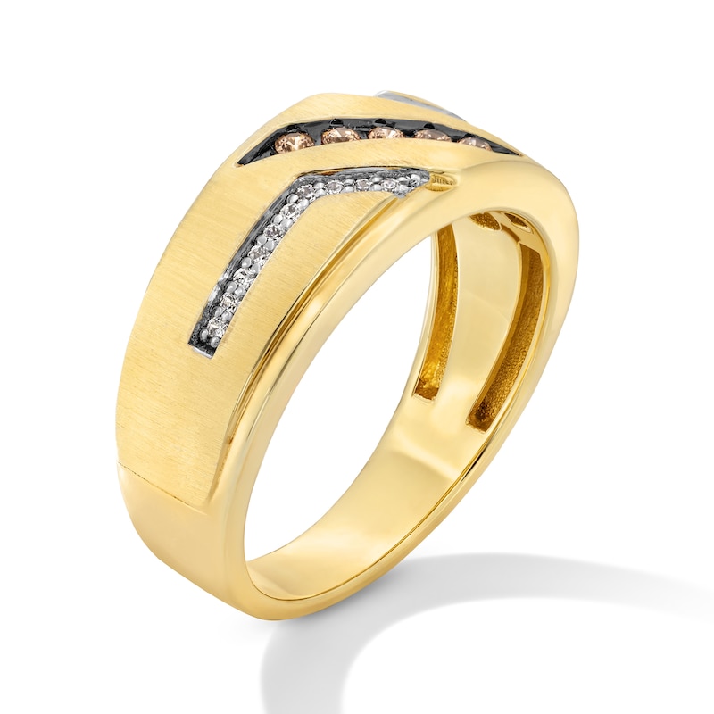 Main Image 2 of 1/5 CT. T.W. Brown and White Diamond Slant Band in 10K Gold