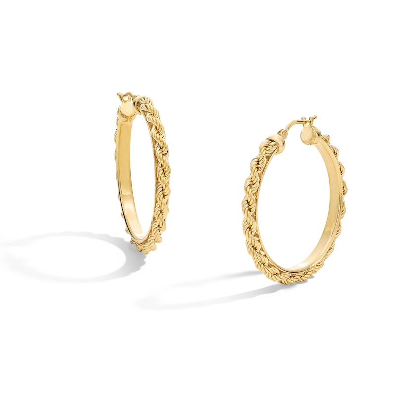 Main Image 1 of 20.2mm Rope Chain Hoop Earrings in Hollow 10K Gold