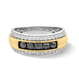 Men's 1 CT. T. W. Black and White Diamond Band in 10K Two-Tone Gold - Size 10