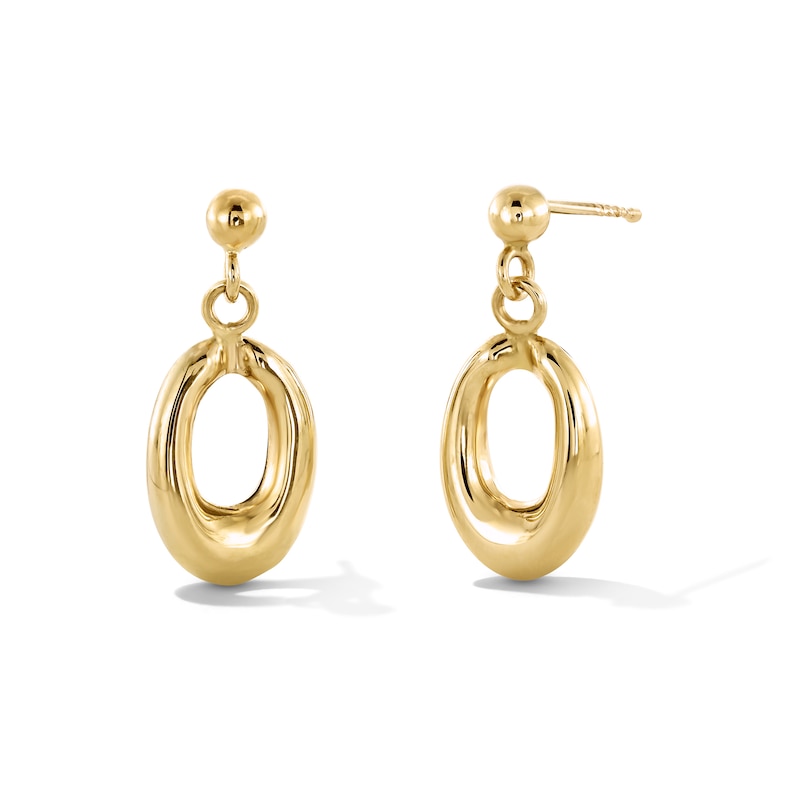 Main Image 1 of Oval Drop Earrings in Hollow 10K Gold