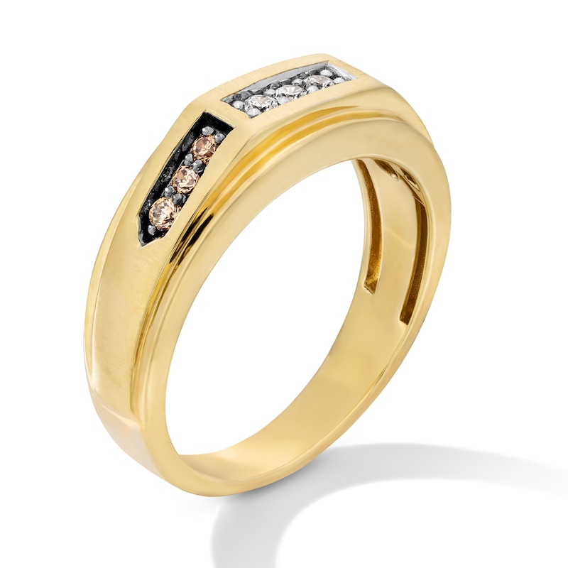 Main Image 2 of 1/4 CT. T.W. Brown and White Diamond Trio Stepped Edge Band in 10K Gold