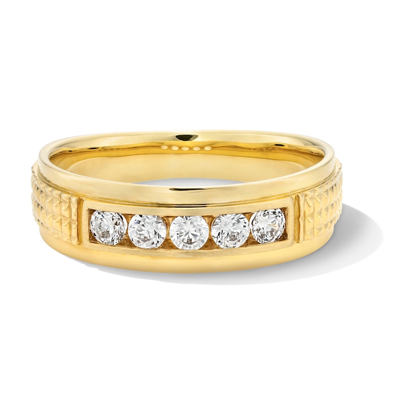 Main Image 1 of Men’s 3/8 CT. T.W. Diamond Five Stone Patterned Band in 10K Gold - Size 10