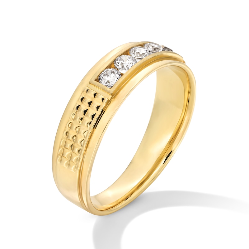 Main Image 2 of Men’s 3/8 CT. T.W. Diamond Five Stone Patterned Band in 10K Gold - Size 10