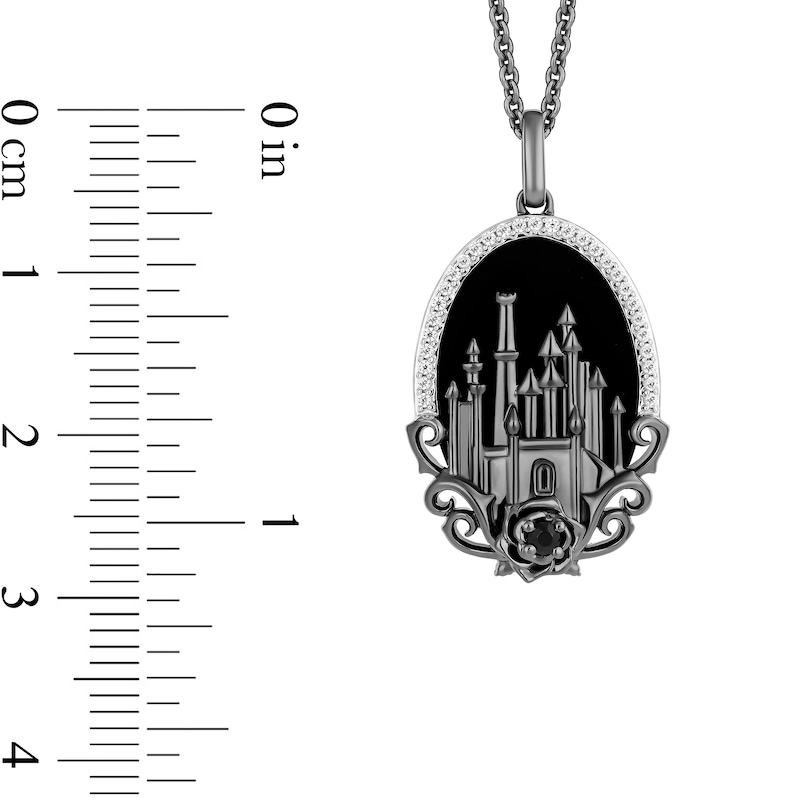 Main Image 3 of Enchanted Disney Villains Maleficent Onyx and 1/8 CT. T.W. Diamond Castle Pendant in Black Sterling Silver - 19"