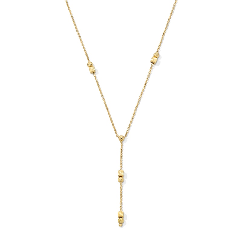 Main Image 1 of Diamond-Cut Cube and Round Bead Station “Y” Necklace in 10K Gold