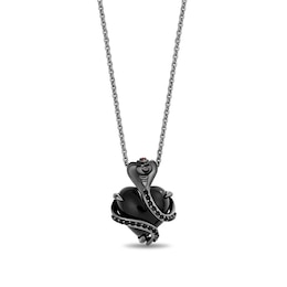 Enchanted Disney Villains Jafar Heart-Shaped Onyx, Garnet and Black Diamond Snake Pendant in Black Sterling Silver - 19"