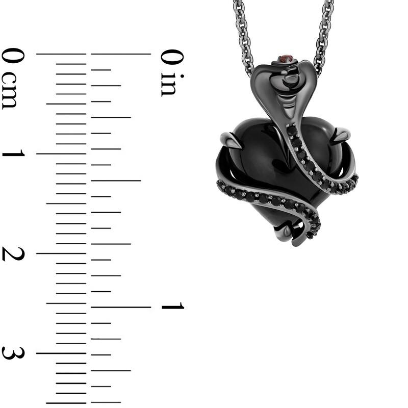 Main Image 3 of Enchanted Disney Villains Jafar Heart-Shaped Onyx, Garnet and Black Diamond Snake Pendant in Black Sterling Silver - 19"