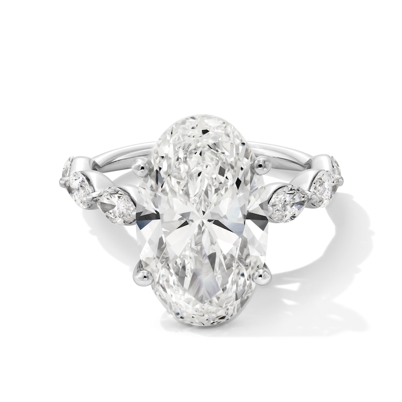 Main Image 1 of 7 CT. T.W. Oval Certified Lab-Grown Diamond Scallop Shank Engagement Ring in 14K White Gold (F/VS2)