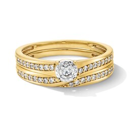 1/2 CT. T.W. Certified Lab-Grown Diamond Bypass Ribbon Wedding Ensemble in 10K Gold (F/SI2) - Size 7 and 10