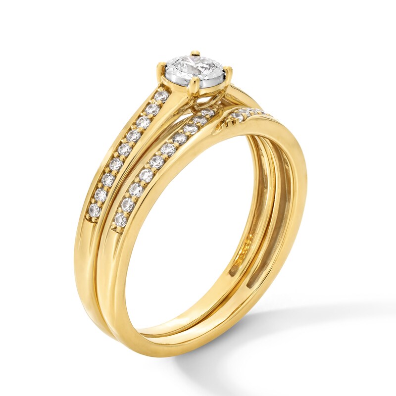 Main Image 3 of 1/2 CT. T.W. Certified Lab-Grown Diamond Bypass Ribbon Wedding Ensemble in 10K Gold (F/SI2) - Size 7 and 10