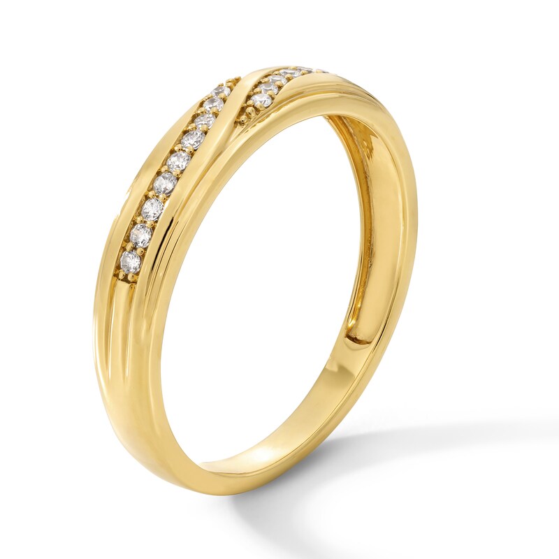 Main Image 4 of 1/2 CT. T.W. Certified Lab-Grown Diamond Bypass Ribbon Wedding Ensemble in 10K Gold (F/SI2) - Size 7 and 10