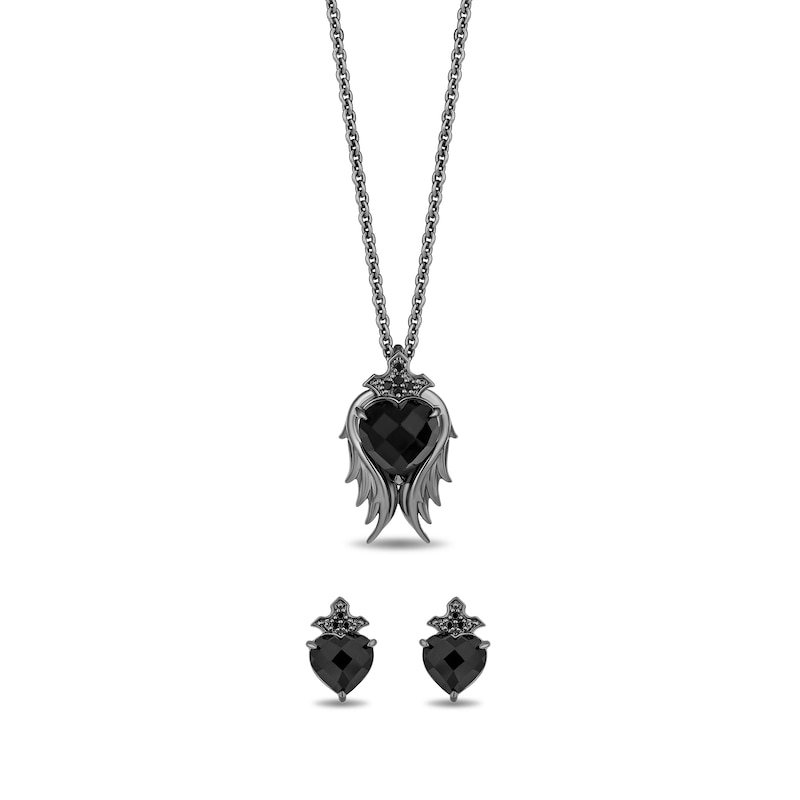 Main Image 3 of Enchanted Disney Villains Maleficent Onyx and Black Diamond Wings Pendant and Stud Earrings Set in Black Sterling Silver