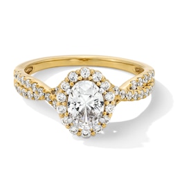 1 CT. T.W. Oval Certified Lab-Grown Diamond Frame Crossover Shank Engagement Ring in 14K Gold (F/SI2)