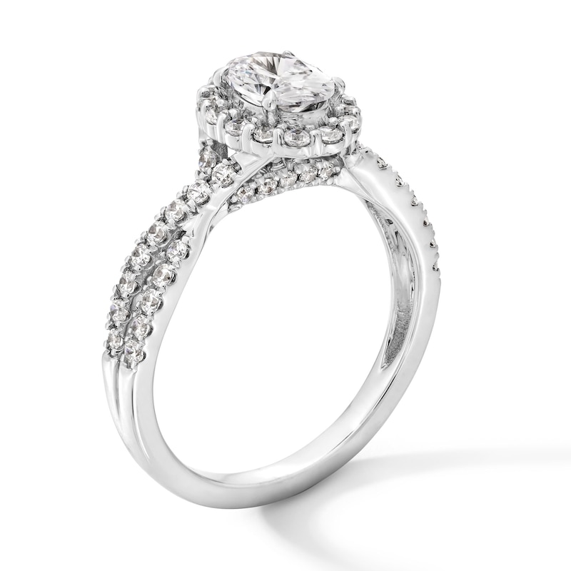 Main Image 2 of 1 CT. T.W. Oval Certified Lab-Grown Diamond Frame Crossover Shank Engagement Ring in 14K White Gold (F/SI2)